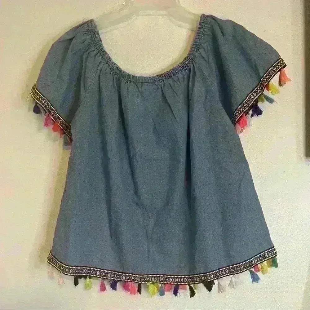 Speed Limit Mph Chambray Tassel Top Size Medium - image 7